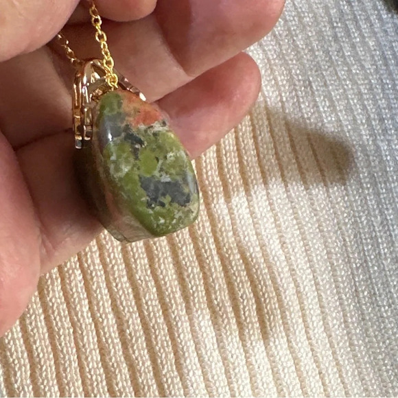 Unakite carved handbag vermeil gold pendant necklace/grounding stone for Scorpio - Picture 3 of 10
